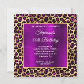 Gold en Magenta Paarse leopard Glam 50th Birthday Kaart (Voorkant)