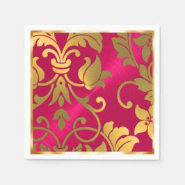 Gold en magenta roze Damask Servetten
