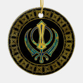 Gold- en Marble Khanda-symbool Keramisch Ornament (Voorkant)