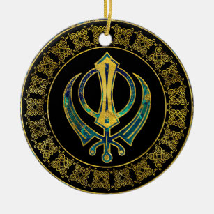 Gold- en Marble Khanda-symbool Keramisch Ornament