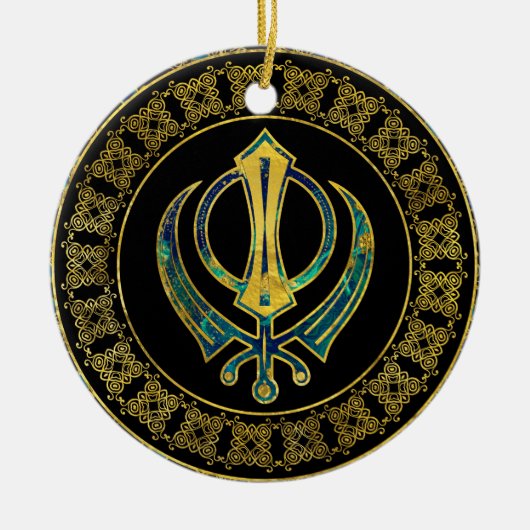 Gold- en Marble Khanda-symbool Keramisch Ornament (Voorkant)