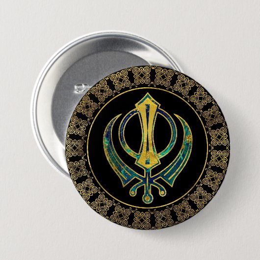 Gold- en Marble Khanda-symbool Ronde Button 7,6 Cm (Voorkant /achterkant)
