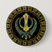 Gold- en Marble Khanda-symbool Ronde Button 7,6 Cm (Voorkant)