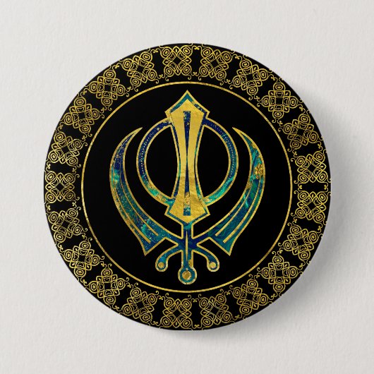 Gold- en Marble Khanda-symbool Ronde Button 7,6 Cm (Voorkant)
