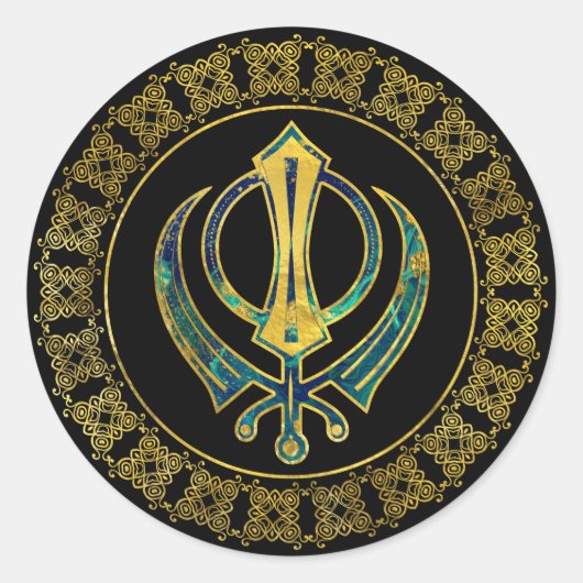 Gold- en Marble Khanda-symbool Ronde Sticker (Voorkant)