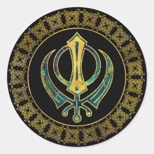 Gold- en Marble Khanda-symbool Ronde Sticker