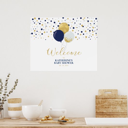 Gold- en marineloons Modern Baby shower Welkom Poster (Keuken)