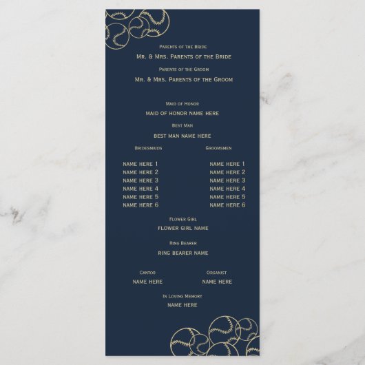 Gold- en marineprogramma voor blauwe honkbal programmakaart (Achterkant)