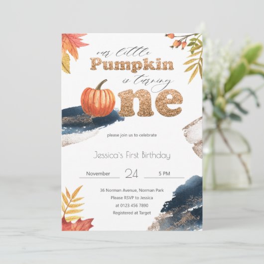 Gold- en marinesblauwe Herfst — eerste verjaardag Kaart (Staand voorkant)