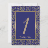 Gold- en marineslag blauw Filigree Wedding Table N Kaart (Voorkant)