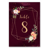 Gold en Maroon Floral Waterverf Wedding Kaart (Achterkant)