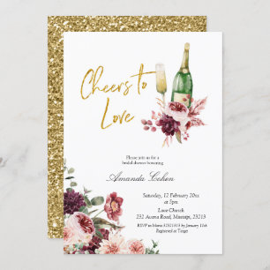 Gold en Marsala Cheers to Love Invitation Kaart