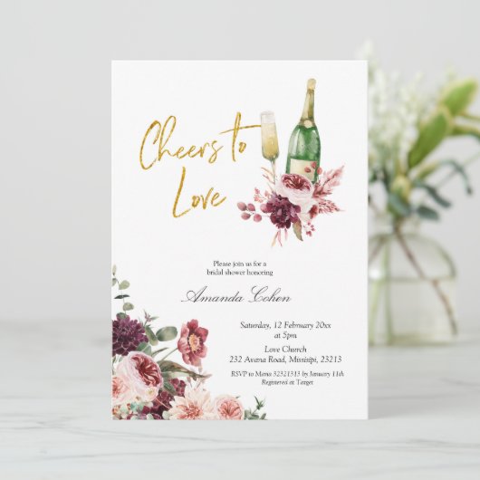 Gold en Marsala juichen uitnodigingen voor liefde (Staand voorkant)