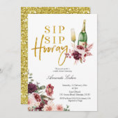Gold en Marsala Sip Sip Hooray Invitation Kaart (Voorkant / Achterkant)