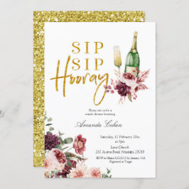 Gold en Marsala Sip Sip Hooray Invitation Kaart