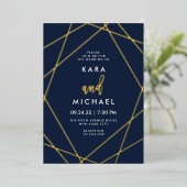 Gold en Midnight Blue Elegant Geometric Wedding Folie Uitnodiging (Staand Voorkant)
