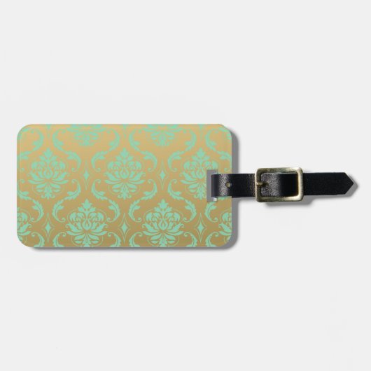 Gold en Mint Classic Damask Bagagelabel (Voorkant horizontaal)
