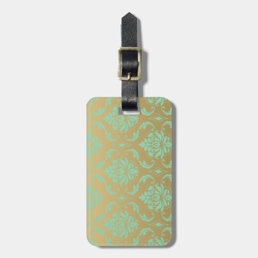 Gold en Mint Classic Damask Bagagelabel (Voorkant verticaal)