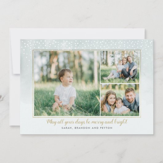 Gold en Mint Collage Holiday Card Waterverf Feestdagenkaart (Voorkant)