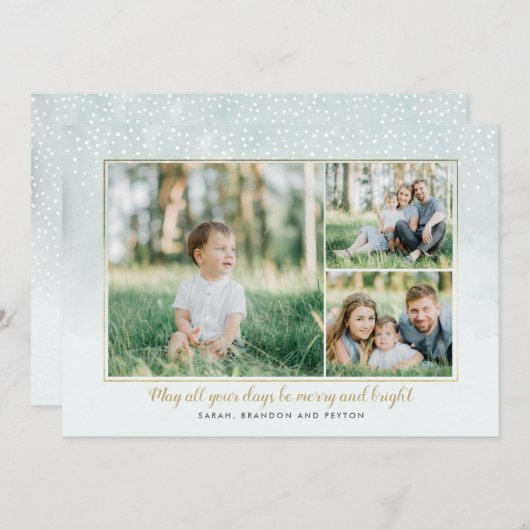 Gold en Mint Collage Holiday Card Waterverf Feestdagenkaart (Voorkant / Achterkant)