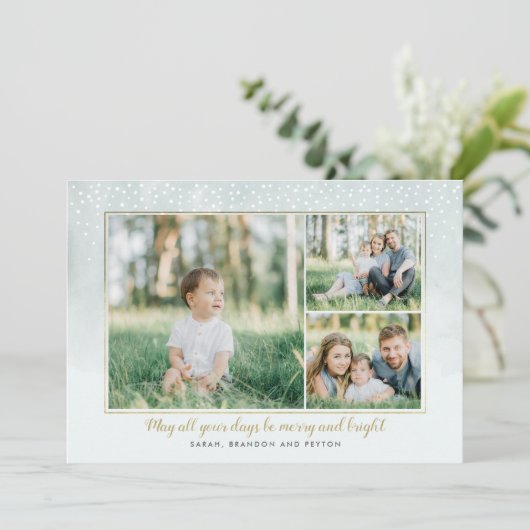 Gold en Mint Collage Holiday Card Waterverf Feestdagenkaart (Staand voorkant)