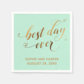 Gold en Mint Green Best Day Ever, Hearts Script Servet (Voorkant)