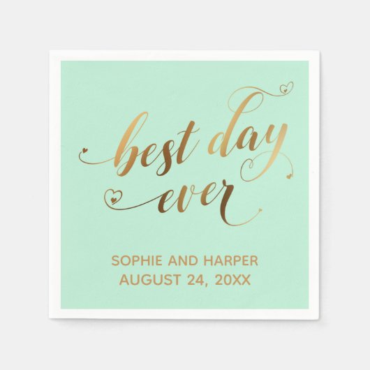 Gold en Mint Green Best Day Ever, Hearts Script Servet (Voorkant)