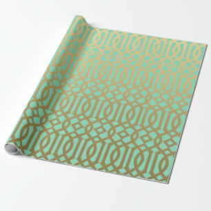 Gold en Mint Modern Trellis Pattern Cadeaupapier