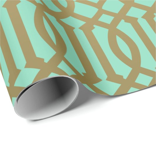 Gold en Mint Modern Trellis Pattern Cadeaupapier (Rol Hoek)