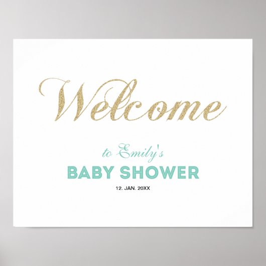 Gold en Mint | Welkomstteken voor modern Baby show Poster (Voorkant)