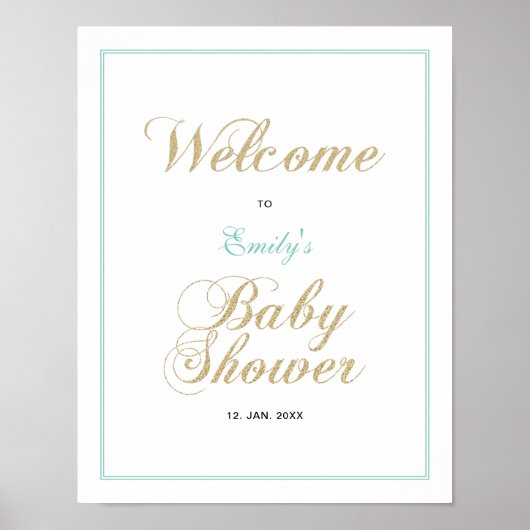 Gold en Mint | Welkomstteken voor modern Baby show Poster (Voorkant)