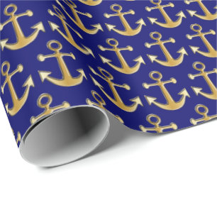 Gold- en Navy Blue-ankerontwerp Cadeaupapier