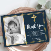 Gold en Navy Blue Baptism Foto bedankt kaarten