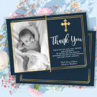 Gold en Navy Blue Baptism Foto bedankt kaarten