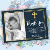 Gold en Navy Blue Baptism Foto bedankt kaarten