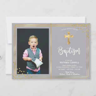 Gold en Navy Blue Baptism Invitation Feestdagenkaart