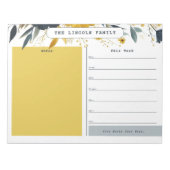 Gold en Navy Blue Bloemenweekkalender Notitieblok (Voorkant)