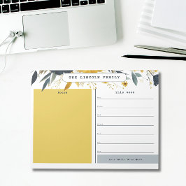 Gold en Navy Blue Bloemenweekkalender Notitieblok