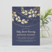 Gold en Navy Blue Elegant Tree Lights Baby shower Kaart (Staand voorkant)