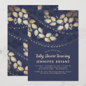 Gold en Navy Blue Elegant Tree Lights Baby shower Kaart (Voorkant / Achterkant)