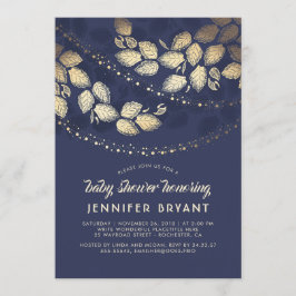 Gold en Navy Blue Elegant Tree Lights Baby shower Kaart