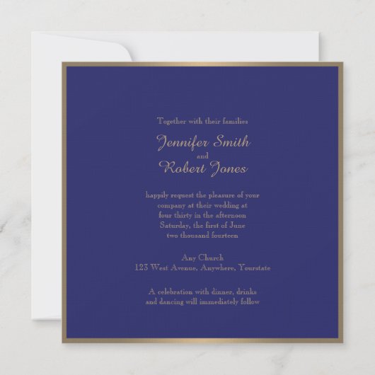 Gold en Navy Blue Filigree Wedding Invitation Kaart (Achterkant)