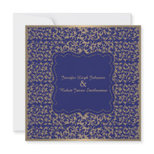 Gold en Navy Blue Filigree Wedding Invitation