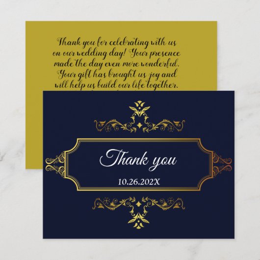 Gold- en Navy Blue-Indische stijlbehuizing RSVP Kaartje (Voorkant / Achterkant)