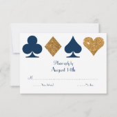 Gold en Navy Blue Las Vegas Wedding Reply Kaart (Voorkant)