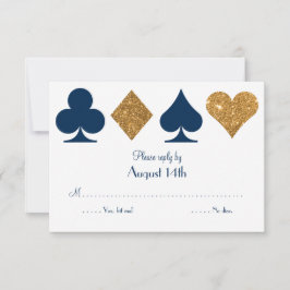 Gold en Navy Blue Las Vegas Wedding Reply Kaart