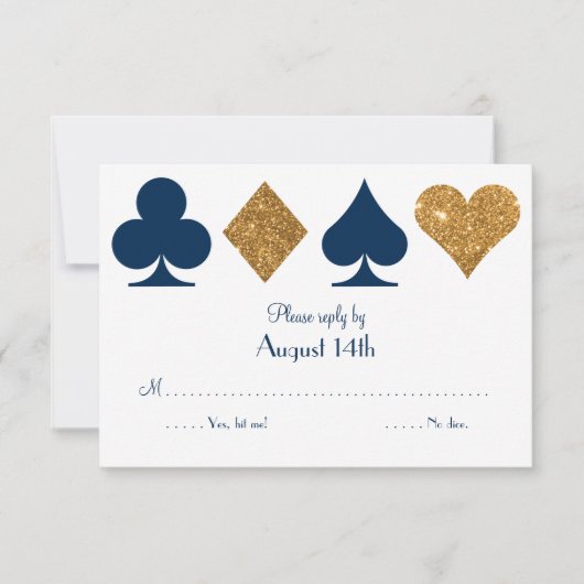 Gold en Navy Blue Las Vegas Wedding Reply Kaart (Voorkant)