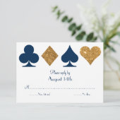 Gold en Navy Blue Las Vegas Wedding Reply Kaart (Staand voorkant)
