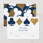 Gold en Navy Blue Las Vegas Wedding Reply Kaart (Voorkant / Achterkant)