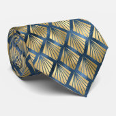 Gold en Navy Blue Metallic Fan Stropdas (Opgerold)